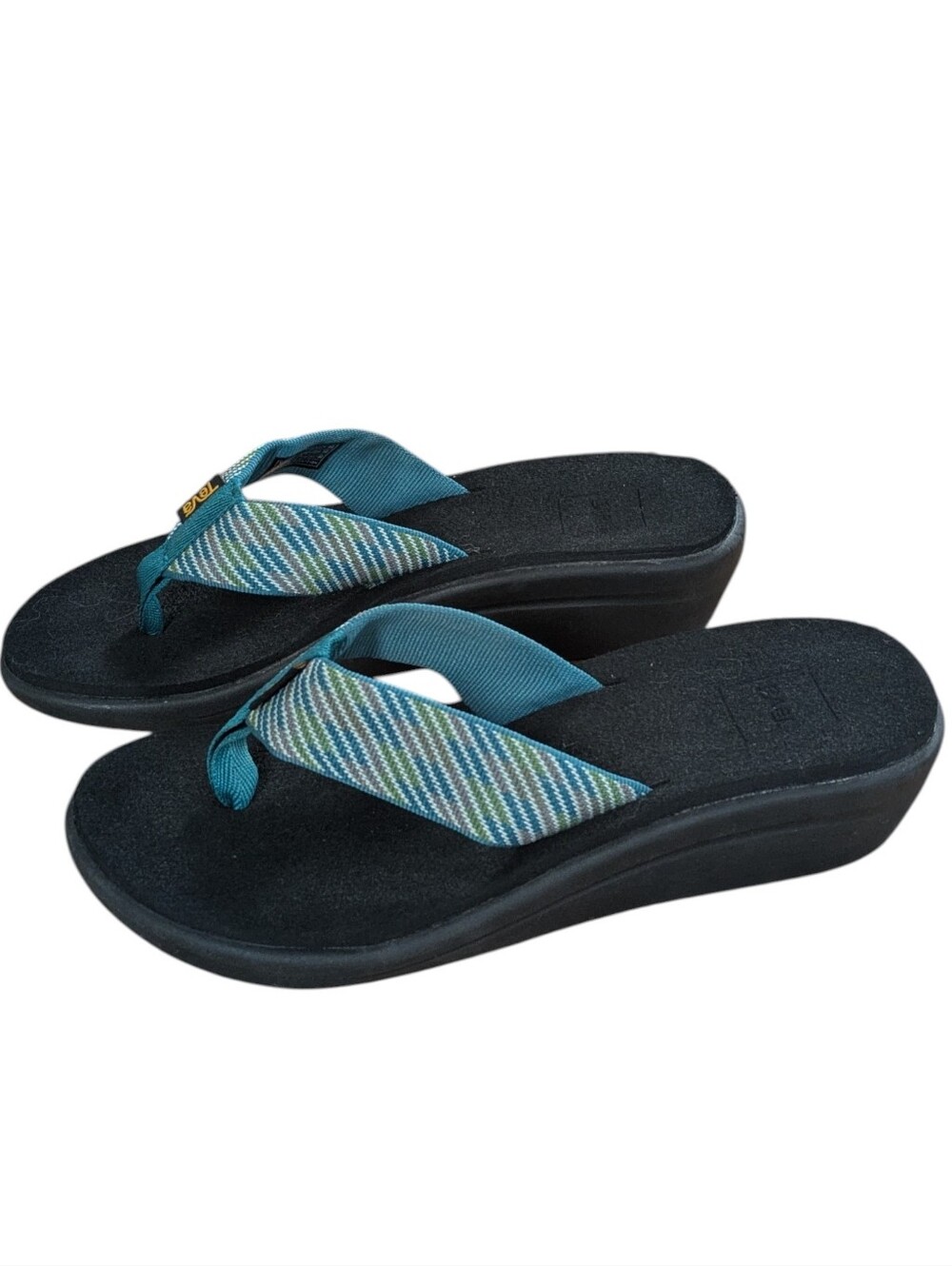 Teva Voya Wedge Slide Sandal Green Stripe Size 7